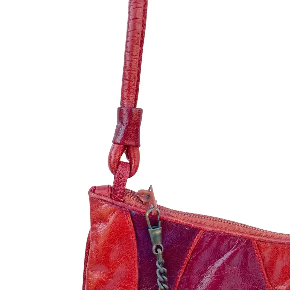 Vintage 1980s Maud Frizon Eel Skin Patchwork Crossbody Italy Red & Oxblood Purse